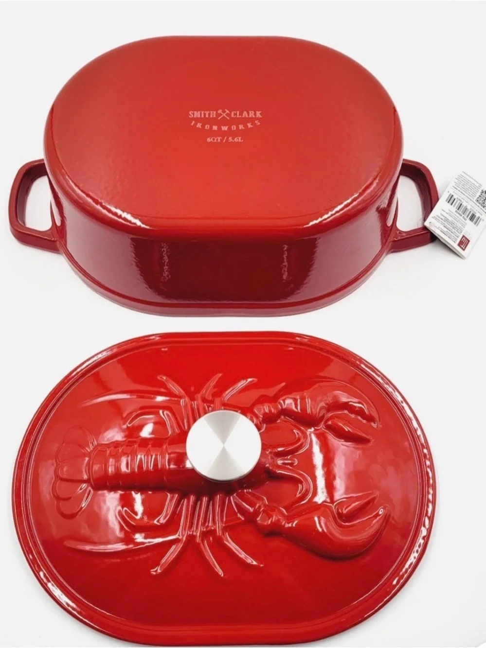 NWT Red Oval Lobster Cast Iron Dutch Oven - Enamel-Covered Smith Clark ironworks